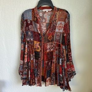 Vintage Ritu Kumar floral, flowy top with butterfly sleeves